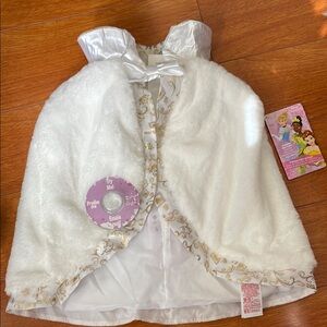 White Faux Fur Cape with Gold Accents